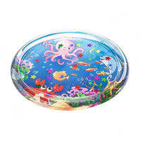Thick PVC Inflatable Baby Water Play Mat Transparent Circular Border Tummy Time Mat Hand Pump Included Sensory Development for Babies, Infants