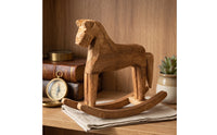 Wooden Rocking Horse Hand-Carved Rocking Horse Figurine Farmhouse for Shelf