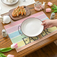 Easter Placemat Festive Bunny Placemat Washable Printed Linen Table Mat for Home Restaurant Holiday Party