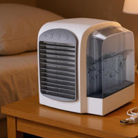 USB Mini Air Chiller Desktop Bladeless Air White Cooling Unit and Gray Humidifying Fan for Office