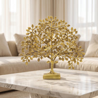 Metal Tree Statue Gold-Tone Brass Tree Lustrous Showpiece for Living Room, Entryway