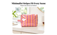 Soft Structured Striped Toiletry Pouch Carry Loop Transparent Makeup Bag