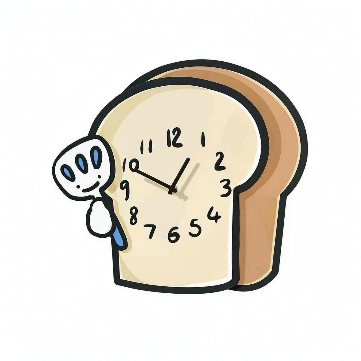 Silent Bread Slice Clock Cream Face Bread-Shaped Wall Clock Black Outline Home Decor Arabic Numerals
