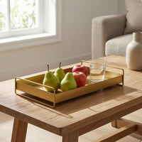 Rectangular Serving Tray Easy to Clean Golden-Hued Grip Tray Spill Resistant