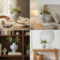 Blue Willow Ceramic Vase Luxury Home Decor Living Room Entrance Retro Flower Arranger