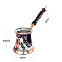 Enamel Decorated Handmade Copper Coffee Pot Floral Design Wood Handle Coffee Pot