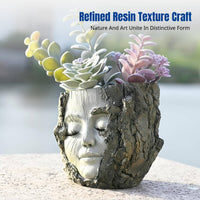 Resin Tree Log Girl Face Planter, Artistic Garden Decor, Home Decoration, Indoor Outdoor Decoration