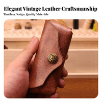 Collectible Walnut Case Portable Mini Leather Pouch Wear-Resistant Snap Button Storage Bag for Collectors, Hobbyists, Daily Use, Outings