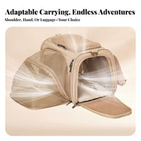 Breathable Mesh panels Soft-Sided Airline kennel Removable cleanable Mat Soft-Sided Pet kennel foldable Design pet Transport Bag Safety Leash fastener for Cat Owners, Travelers, Air Travel, veterinary clinic Visits, Vacations, Car Trips