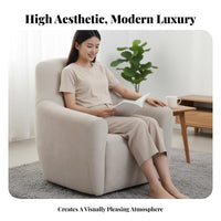 360-Degree Rotation Upholstered Swivel Chair Modern Design Upholstered Swivel Armchair Soft Texture Textile Single Sofa High-Density Foam for Readers, Homeowners, Interior Designers, Living Room, Bedroom, Lounge Area, Reading Nook