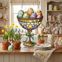 Easter Ornaments for Tree, 2d Acrylic Eggs Ornaments, Acrylic Decoration Colorful Design Easter Egg Window Ornament Easy to Hang Stained Crystal-Like Effect Window Hanging for Families, Bedroom