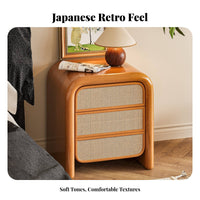Japanese aesthetic Wicker Front Bedside Cabinet Rattan Design Nightstand Vintage Inspired Storage Furniture space-saving Size for Apartment Dwellers, Homeowners, Students, Bedroom, Living Room, Entryway, Hallway