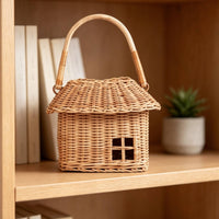 House-Shaped Basket Woven Wicker Basket with Lid Cottagecore for Kids, Young Children, Toy Storage