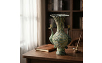 Mythical Bird Handle Vase Antique-Style Mouth Vase Bronze-Look Urn for Desk