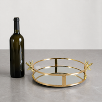 French Gold Metal Serving Tray with Handles, Rectangular Decorative Serving Tray, Mirror Coffee Table Decor, Perfume Trinket Vanity Tray
