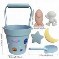 Rounded Shapes Beach Toy Pail Set Curved Handle Silicone Beach Set Printed Patterns Silicone Sand Toys Soft and Flexible for Water Play