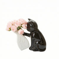 Ceramic Cat Vase Matte Vase with Cat Figure Artistic for Living Room, Entryway