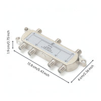 6-Way Coaxial Splitter 75-Ohm Coaxial Splitter with Mounting Ears 5-2400 MHz Power Passing for CATV Installations