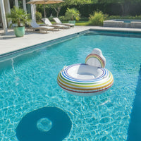 Pool Lounger with Backrest Rainbow Mesh Pool Lounger Inflatable Recliner Comfortable Cooling for Adults, Beach, Lake