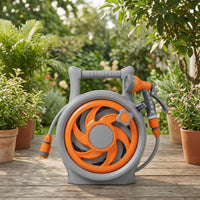 Portable Hose Reel with Spray Nozzle Compact Hose Storage Reel Handheld Organizer Convenient for Gardeners, Homeowners, Gardens, Car Washing, Patios