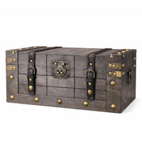 Rivet Details Decorative Storage Chest Distressed Gray Vintage Wooden Chest