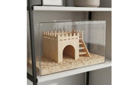 Wooden Hamster House Transparent Acrylic Hamster Cage Accessory Wood Pet Villa for Syrian Hamsters, Enclosure