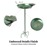 Vintage Green Copper Bird Bath Feeder Flower-Shaped Metal Bird Bath Shallow Basin Garden Decor Ground Stake for Park, Scenic Area, Balcony