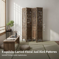 Chinese Design Folding Screen Foldable Hollow-out Folding Screen Portable Antique Wooden Partition for Homeowners, Bedroom, Tea House