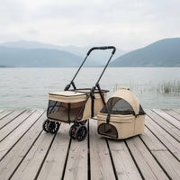 Single-Action Folding Double-Layer Pet Stroller Breathable Pet Stroller with Detachable Carrier Comfy Long-Lasting for Outings