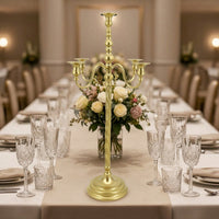 Candelabra Gold Candelabrum Candle Holder with Five Arms Metal Decor Elegant for Wedding Planners, Weddings, Banquets