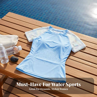 Short Sleeve Two-Piece Swimsuit Quick-Dry Short Sleeve Water Sport Shirt Swimsuit Midsection Shaping Modest Bathing Suit for Adults, Hot Spring, Beach