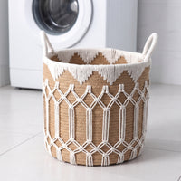 Open-Top Woven Laundry Basket Decorative Laundry Basket with Handles Round Hamper with Handles Versatile for Living Room