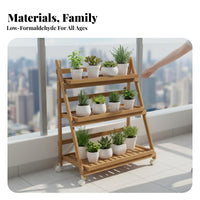 Mobile with Lockable Wheels 3-Tier Display Rack Space-Saving 3-Tier Foldable Rolling Shelf Sturdy Construction Plant Stand Thickened Frame for Home Decorators, Apartment Dwellers, Homeowners, Balcony, Indoor, Living Room, Sunroom