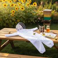 Overall Garment Full-Body Suit with Hood Elastic Bee Suit with Head Netting for Children, Young People, Backyard Hives, Farms