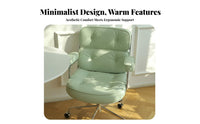 Nordic design Scalloped backrest Vanity Chair 360-Degree rotate Office Furniture Rolling Casters Indoor Seating Upholstered Comfort for Home Workers, Makeup fans, Students, Study Room, Bedroom
