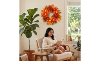 Wreath with Chrysanthemums Artificial Autumn Wreath Layered for Mantel