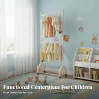 Child-Sized Height children's Mobile Clothes Rack Multi-Functional Toddler Clothing with Shelf Stable U-Shaped Base Garment Stand Strong Load-Bearing for Toddlers, Babies, Parents, Playroom, Nursery, Entryway, Laundry Room