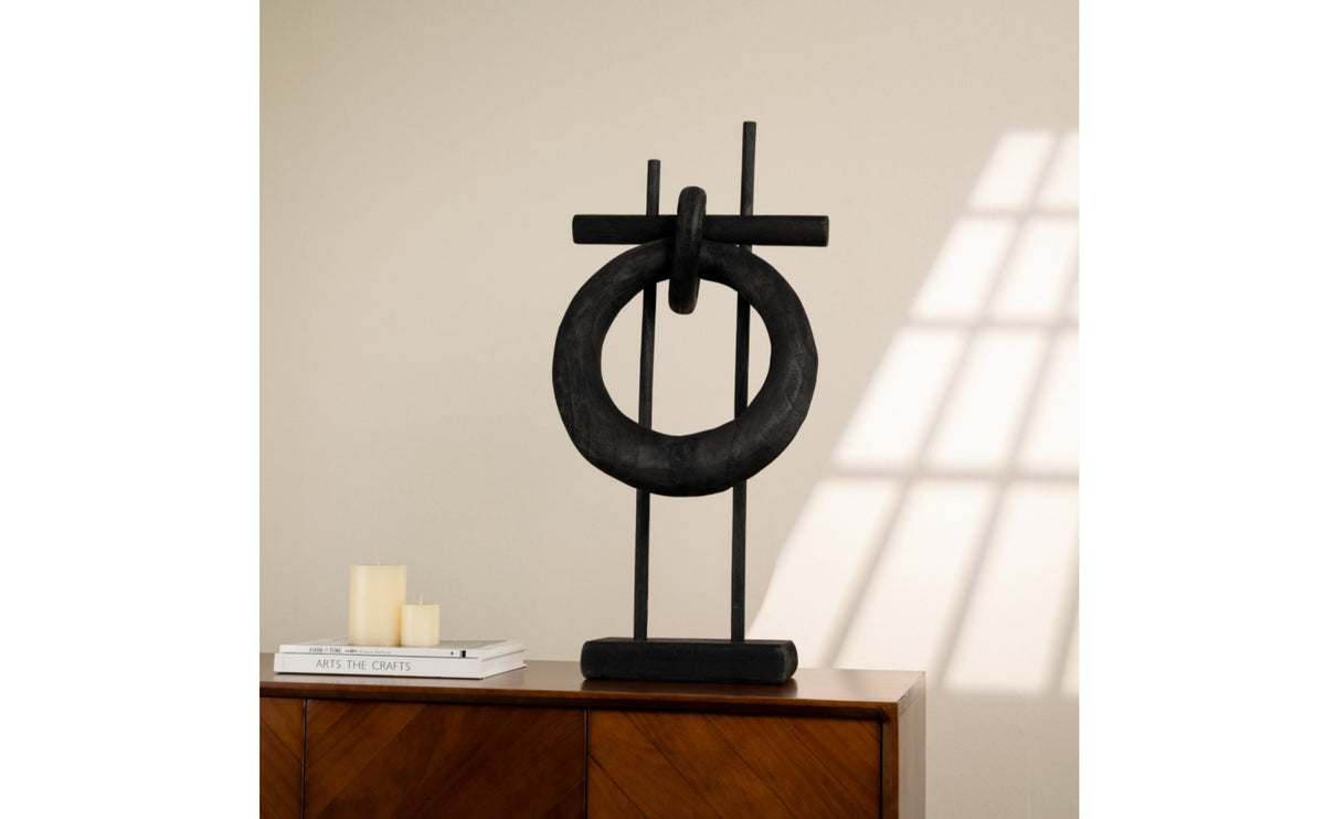Circular Form Sculpture with Base Textured Geometric Sculpture Resin Tabletop Ornament for Art Collectors, Homeowners, Living Room, Entryway, Office