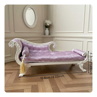 Miniature Long Seat Hand-Sewn 1:12 Scale Fainting Couch Vintage Style Dollhouse Daybed for Collectors, Hobbyists, Diorama