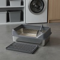 Stainless Steel Cat Litter Box with Anti-Splash Hood and Litter Mat