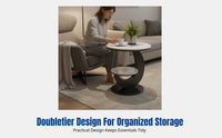 Modern Luxury Stone Side Table, Double-Tier Creative End Table, Glass Top, Stainless Steel Frame, For Living Room, Bedroom, Balcony