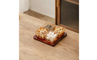 Serving Tray with Glass Containers Clear Wooden Compartment Tray with Glass Bowls Sturdy Solid for Hosts, Tea Table