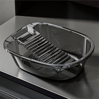 Transparent Wash Basin with Scrubbing Board Rigid Laundry Basin with Washboard Low-Height Washbasin Long-Lasting for Students, Dorm, Apartment, Balcony