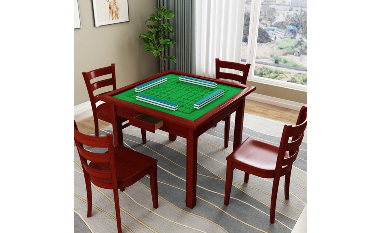Printed Markings Square Table Raised Rim Game Table Built-in Drawer Gaming Furniture Wood Frame