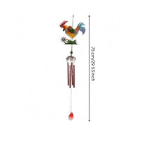 Hand-Painted Rooster-Shaped Wind Chime Iron Metal Wind Chime Glass Hanging Rooster-Shaped Ornament Flower and Foliage