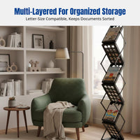 Letter-Size Aluminum Alloy Foldable Magazine Display Rack, Multitier Literature Organizer, Floor Standing Shelf for Showcase, Catalog, Random Color