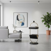 Modernist inspired two-partlevel C-Table Space-Saving Nightstand Minimalist Indoor Furnishing Mobile Design for Apartment Dwellers, Homeowners, Adults, Bedroom, Small Spaces, Living Room, Entryway