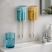 Stainless Steel Wall-Mounted Toothbrush Holder with Tumblers, No-Drill Bathroom Organizer for Couples