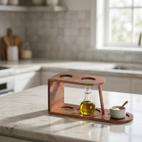 Solid Wood Countertop Coffee Station Organizer 2-Tier Wooden Coffee Stand Compact Kitchen Counter Shelf Space-Saving for Baristas, Office