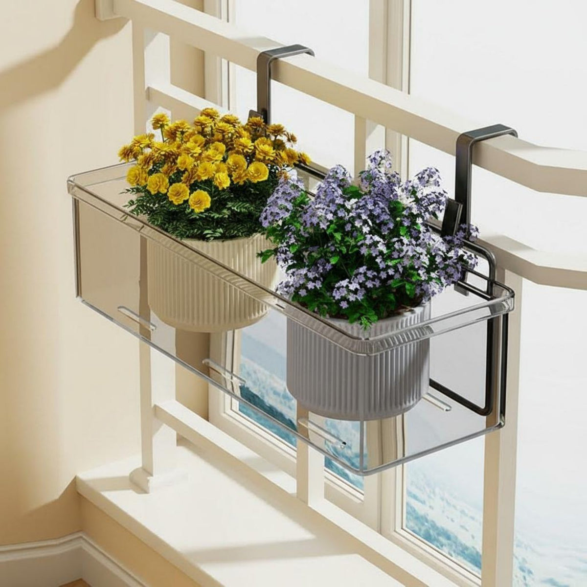two-level 2-Tier Railing Planter Space-Saving 2-Tier Hanging Planter Rack safety Guardrail Plant Holder Easy Installation for Gardeners, Apartment Dwellers, homeowners, Balcony, sillsill, Fence, Porch